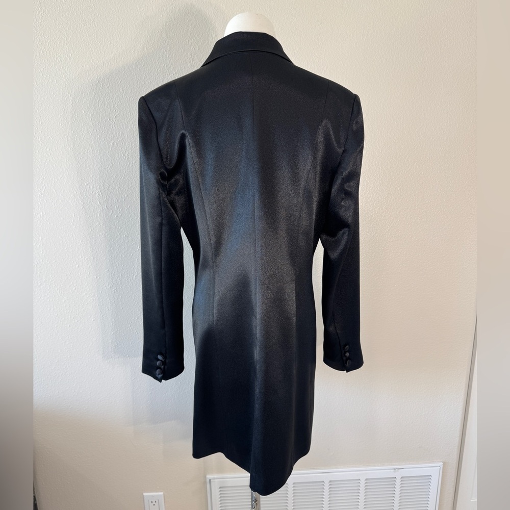Aidan Mattox Black Satin Long Sleeve Blazer Dress - Picture 13 of 15